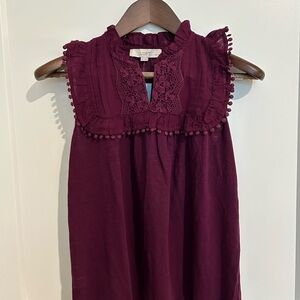 LOFT Burgundy Lace Accent Sleeveless Blouse NWT - Size MP